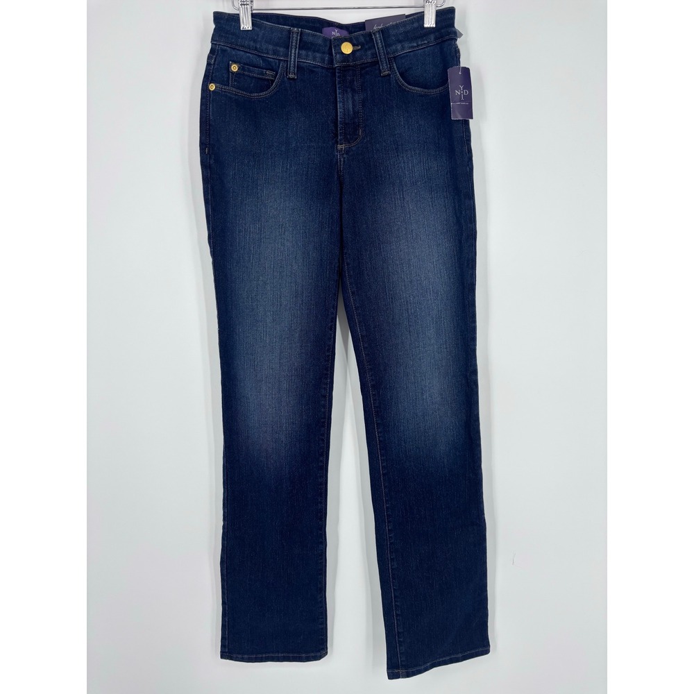 NYDJ Marilyn Straight Leg Jeans Womens 4 Dark Wash Indigo Denim Slimming Pants - Picture 1 of 13